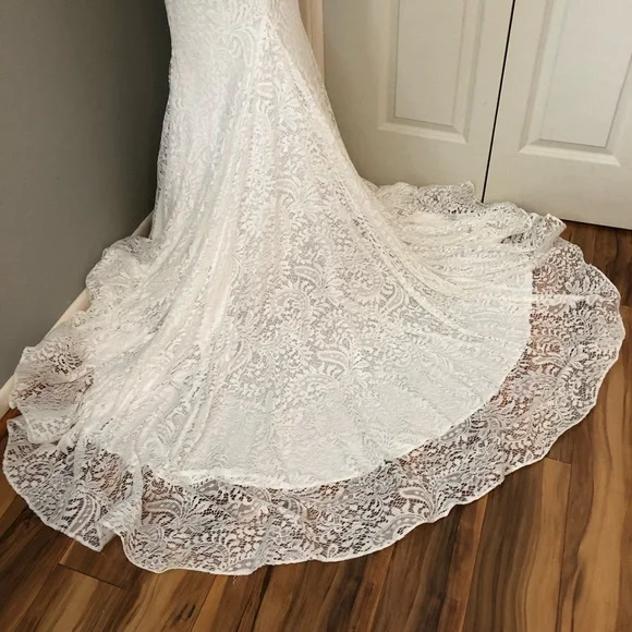 NEW CLARISSE SZ 8 WHITE LACE BEADED OFF SHOULDER FORMAL EVENING WEDDING DRESS - Picture 11 of 14